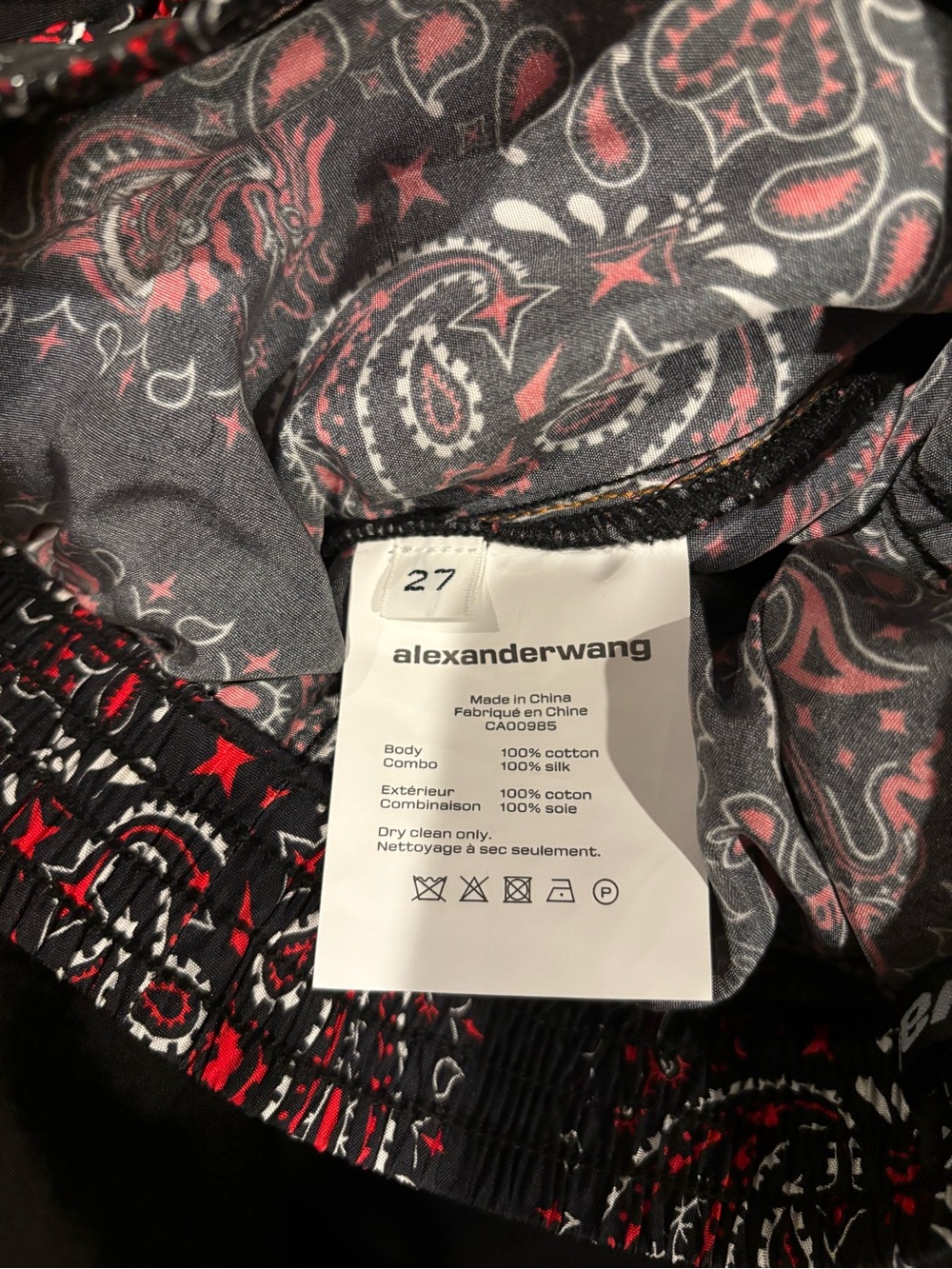 Alexander Wang Light Wash Distressed Denim Shorts with Black & Red Bandana Trim - Picture 7 of 7